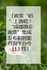政策“码”上通晓！“成都惠企政策”集成发布和智能查询平台今日上线