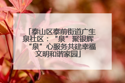 泰山区泰前街道广生泉社区：“泉”聚银辉“泉”心服务共建幸福文明和谐家园