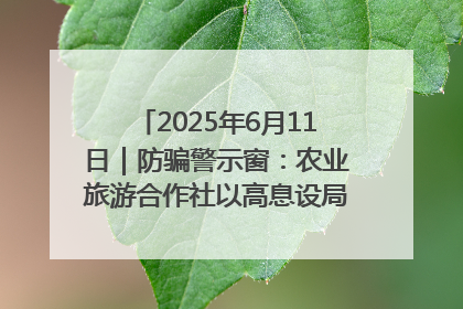2025年6月11日｜防骗警示窗：农业旅游合作社以高息设局，集资380万